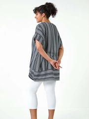 Roman Black Stripe Print Border Hem Top - Image 3 of 5