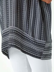 Roman Black Stripe Print Border Hem Top - Image 5 of 5