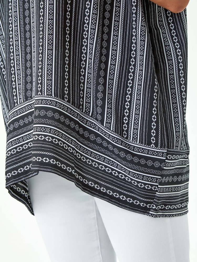 Roman Black Stripe Print Border Hem Top - Image 5 of 5