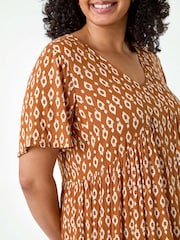 Roman Brown Geometric Tiered Frill Midi Dress - Image 5 of 5