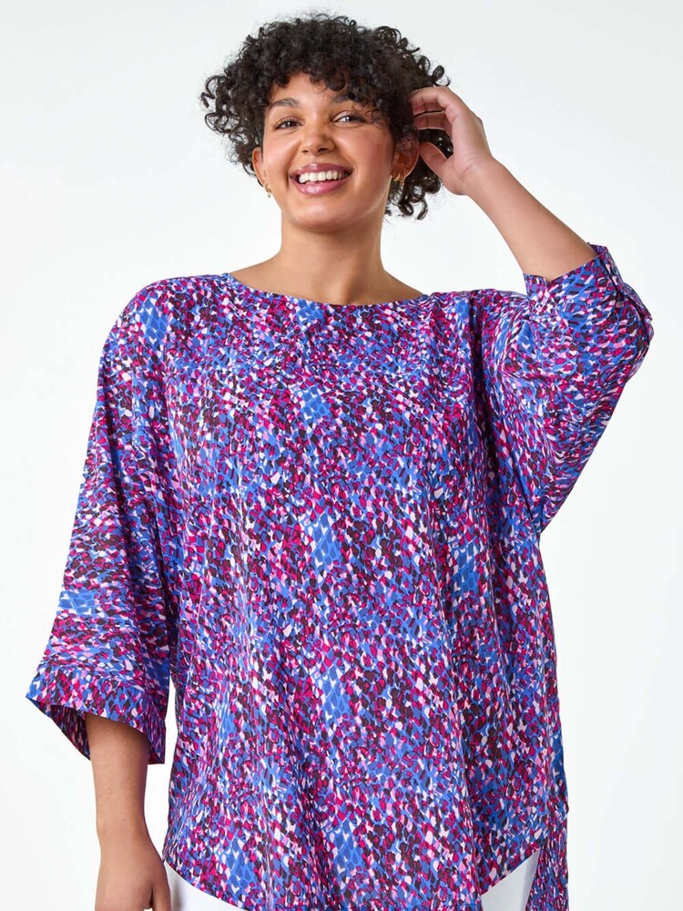 Roman Purple Abstract Print Dipped Hem Top - Image 1 of 5