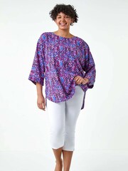Roman Purple Abstract Print Dipped Hem Top - Image 2 of 5