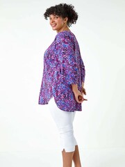 Roman Purple Abstract Print Dipped Hem Top - Image 3 of 5