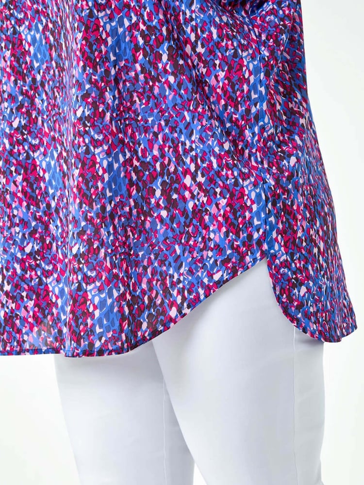 Roman Purple Abstract Print Dipped Hem Top - Image 5 of 5