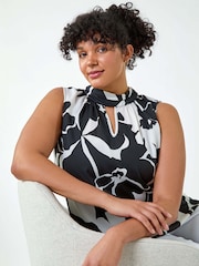 Roman Black Abstract Bubble Hem Keyhole Top - Image 1 of 5