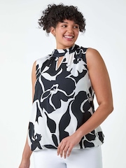 Roman Black Abstract Bubble Hem Keyhole Top - Image 4 of 5