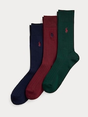 Polo Ralph Lauren Ribbed Cotton Blend Crew Socks 3-Pack - Image 1 of 4