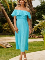 Sosandar Blue Crochet Bardot Maxi Dress - Image 1 of 6