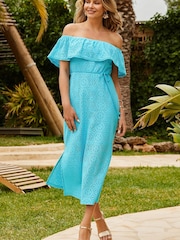 Sosandar Blue Crochet Bardot Maxi Dress - Image 3 of 6