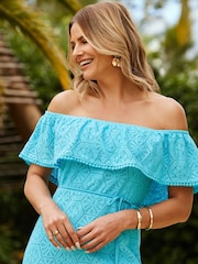 Sosandar Blue Crochet Bardot Maxi Dress - Image 4 of 6