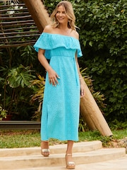 Sosandar Blue Crochet Bardot Maxi Dress - Image 5 of 6