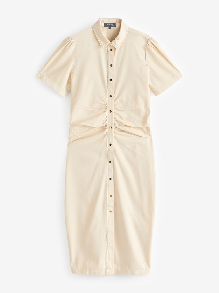 Sosandar Cream Popper Front Denim Dress - Image 5 of 5