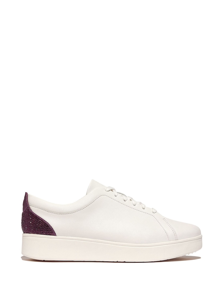 Белый/пурпурный - FitFlop Rally Crystal Backtab Leather Sneakers - Image 1 of 4