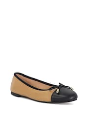 Dune London Brown Standard Fit Highest Flexible Sole Contrast Leather Ballerina Flats - Image 2 of 6