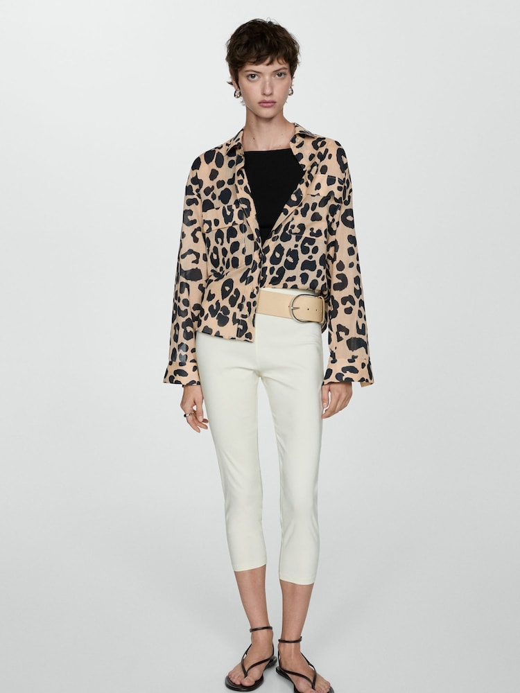 Mango Cream Animal Print 100% Cotton Shirt - Image 1 of 8 Mango Cream Animal Print 100% Cotton Shirt - Image 1 of 8