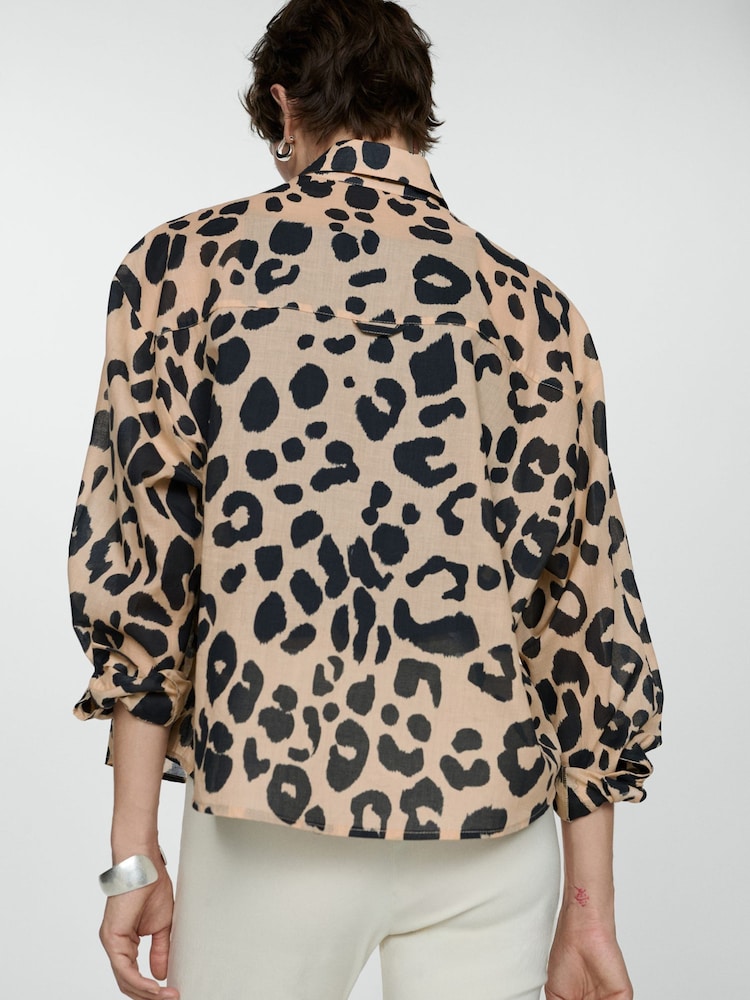 Mango Cream Animal Print 100% Cotton Shirt - Image 2 of 8 Mango Cream Animal Print 100% Cotton Shirt - Image 2 of 8