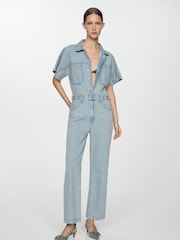 Mango Denim 100% Cotton Jumpsuit with Multi-Position Buttons - Image 1 of 7