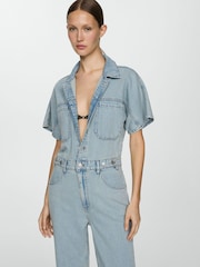 Mango Denim 100% Cotton Jumpsuit with Multi-Position Buttons - Image 3 of 7