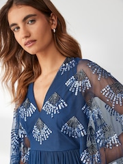 Maya Blue Wide Sleeve Embellished Tulle Midaxi Dress - Image 3 of 3