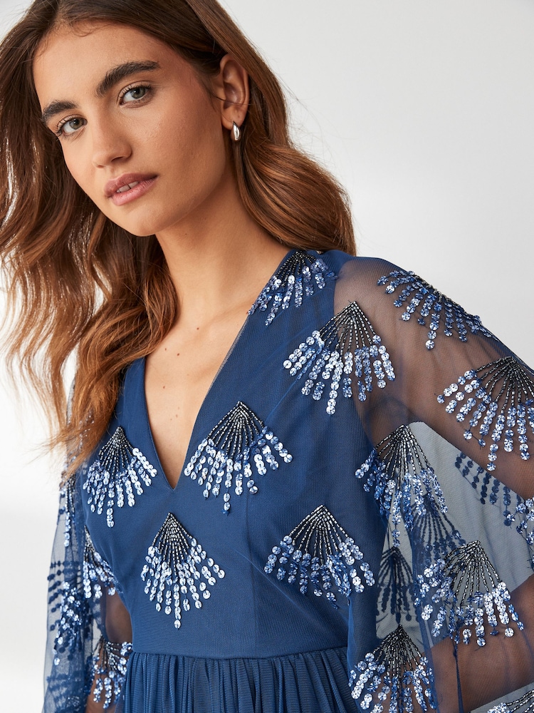 Maya Wide Sleeve Embellished Tulle Midaxi Dress - Image 3 of 3 Maya Wide Sleeve Embellished Tulle Midaxi Dress - Image 3 of 3