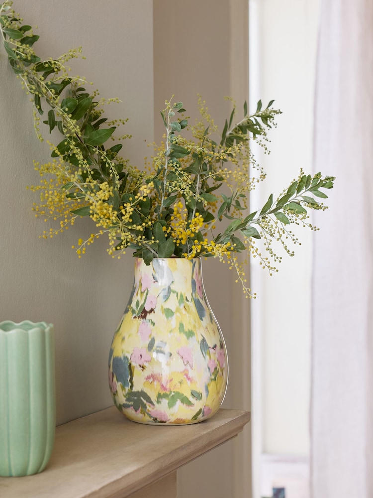 Yellow Ceramic Watercolour Floral Vase - Image 1 of 4