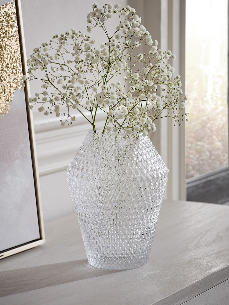 Clear Glass Textured Prism Vase - Image 1 of 3