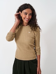Crew Clothing Company Brown Heritage Cable Crew Neck Jumper - Image 1 of 5