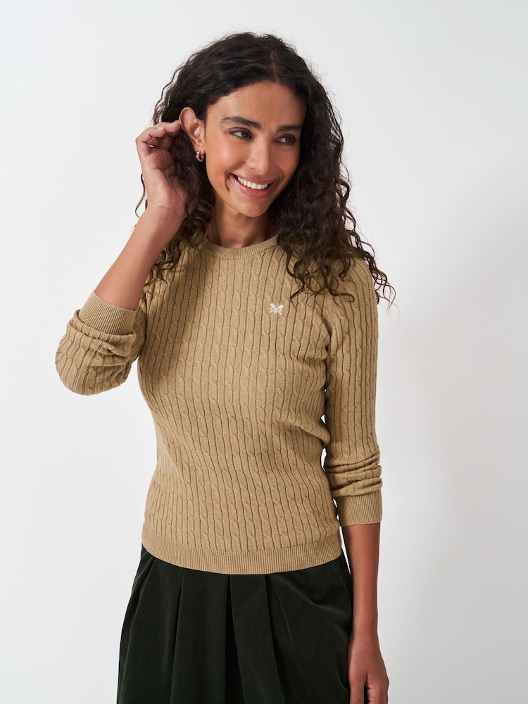 Crew Clothing Company Brown Heritage Cable Crew Neck Jumper - Image 1 of 5