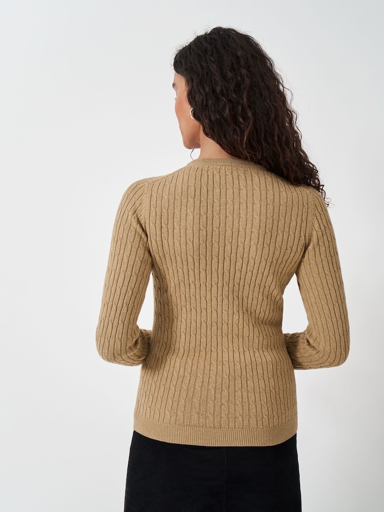 Crew Clothing Company Brown Heritage Cable Crew Neck Jumper - Image 2 of 5