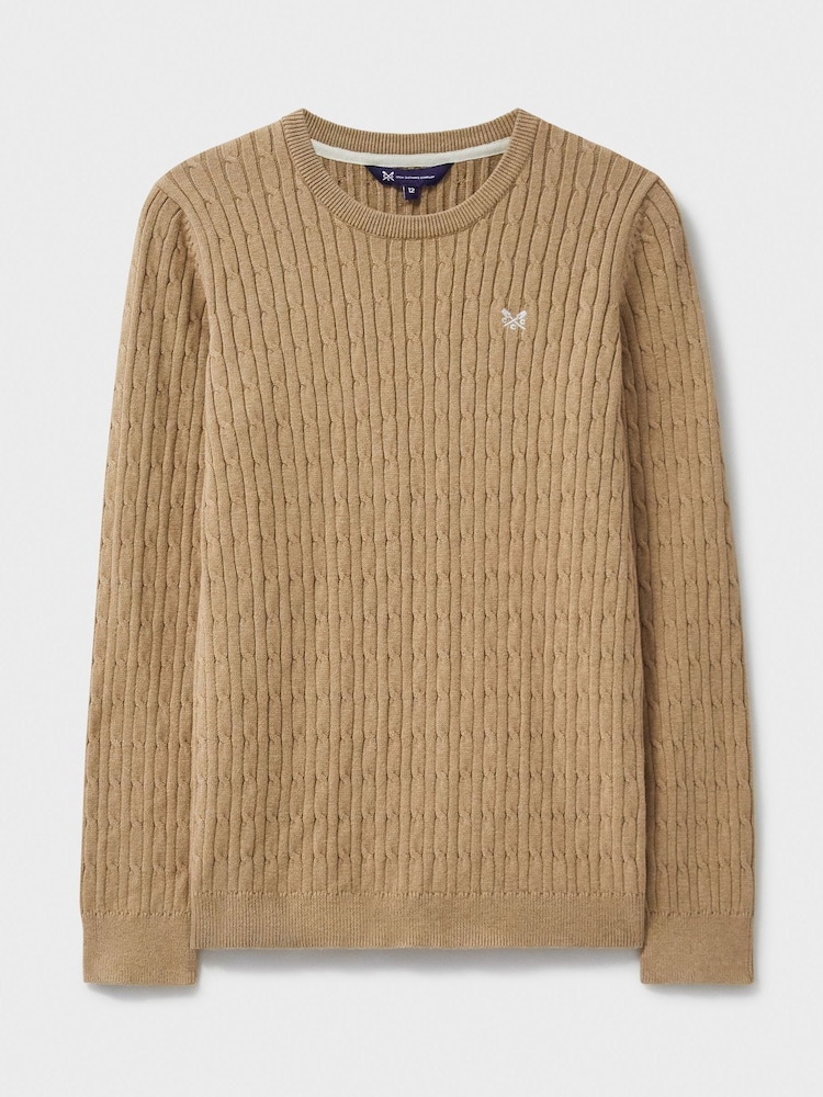 Crew Clothing Company Brown Heritage Cable Crew Neck Jumper - Image 5 of 5