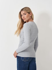 Crew Clothing Grey Heritage Cable V-Neck Jumper - Image 2 of 5