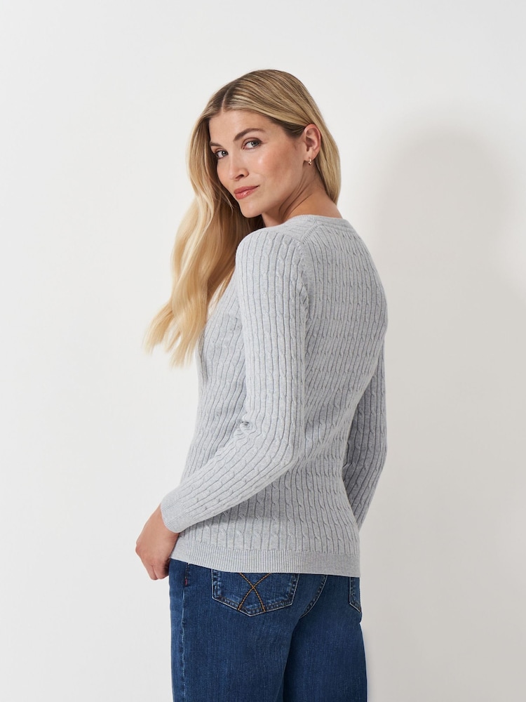 Crew Clothing Grey Heritage Cable V-Neck Jumper - Image 2 of 5