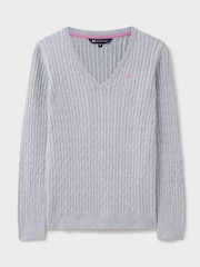 Crew Clothing Grey Heritage Cable V-Neck Jumper - Image 5 of 5