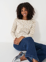 Crew Clothing Company Natural Cassandra Stripe Button Top - Image 1 of 4
