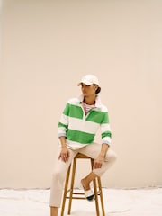 Crew Clothing Company Green Striped Long Sleeve 100% Cotton Rugby Shirts - Image 1 of 7
