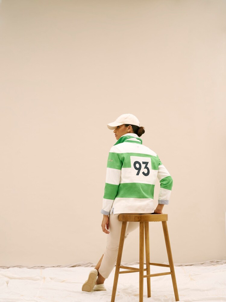 Crew Clothing Company Green Striped Long Sleeve 100% Cotton Rugby Shirts - Image 2 of 7