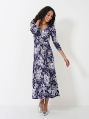 Crew Clothing Company Blue 3/4 Sleeve Flora Jersey Dress - Image 1 of 5