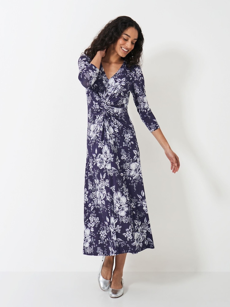 Crew Clothing Company Blue 3/4 Sleeve Flora Jersey Dress - Image 1 of 5