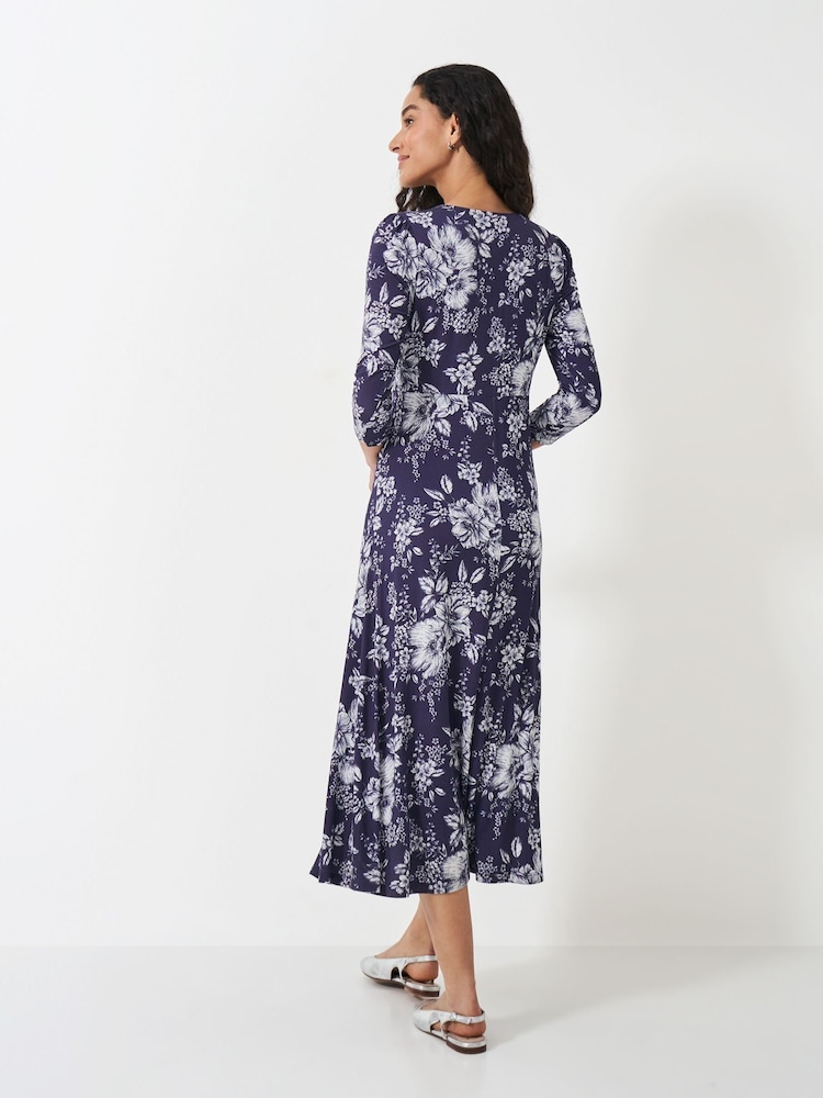 Crew Clothing Company Blue 3/4 Sleeve Flora Jersey Dress - Image 2 of 5