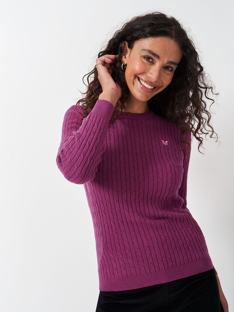 Crew Clothing Company Pink Heritage Cable Crew Neck Jumper - Image 1 of 5