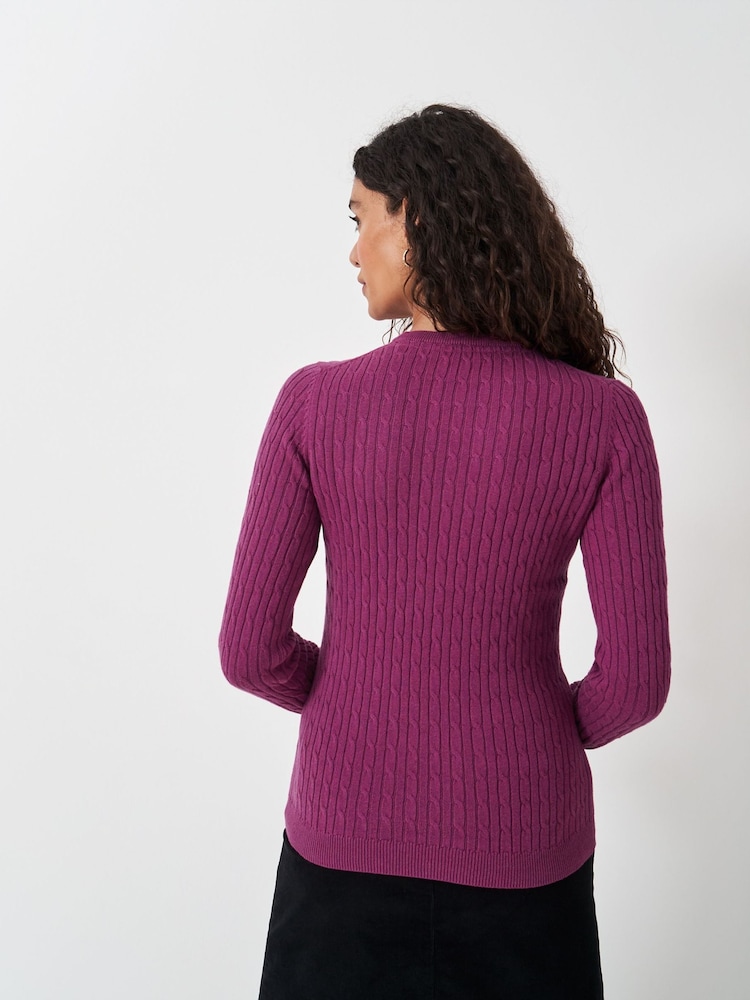 Crew Clothing Company Pink Heritage Cable Crew Neck Jumper - Image 2 of 5 Crew Clothing Company Pink Heritage Cable Crew Neck Jumper - Image 2 of 5