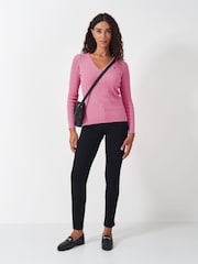 Crew Clothing Pink Heritage Cable V-Neck Jumper - Image 3 of 5