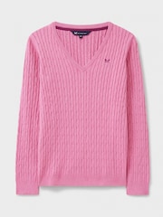 Crew Clothing Pink Heritage Cable V-Neck Jumper - Image 5 of 5