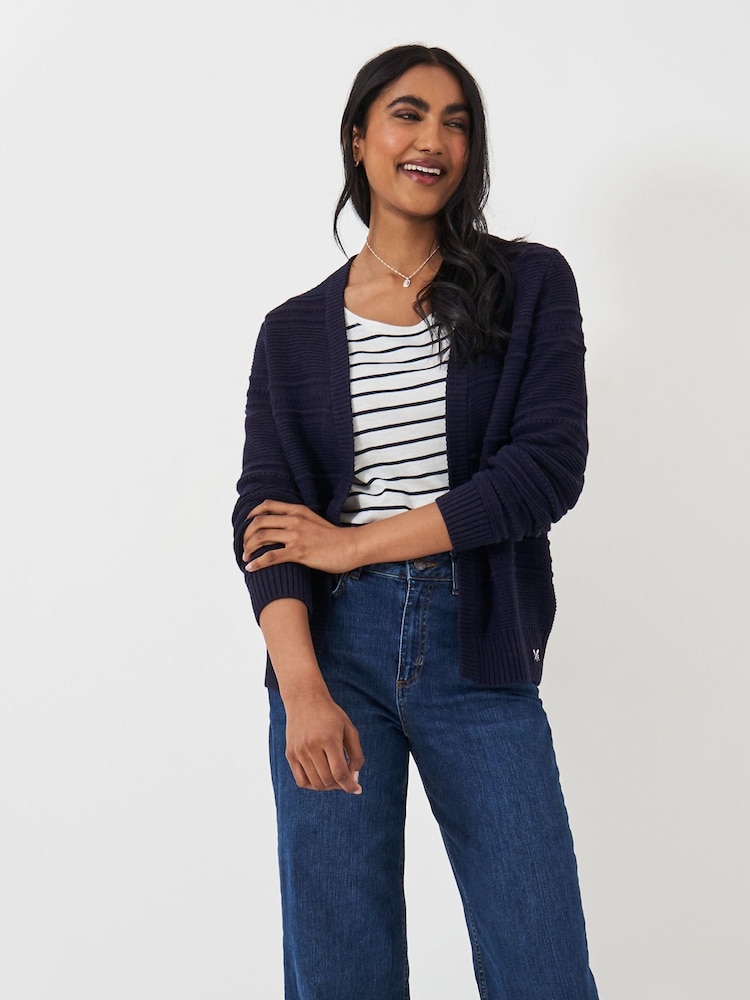 Crew Clothing Blue Tali Stripe Knit Cardigan - Image 1 of 5