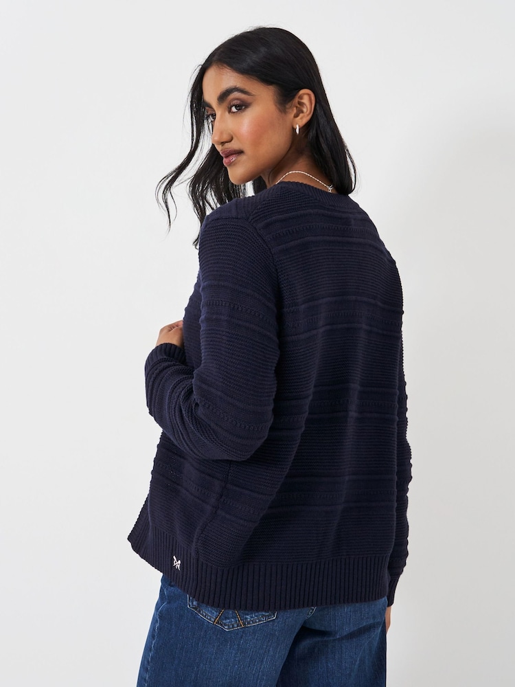 Crew Clothing Blue Tali Stripe Knit Cardigan - Image 2 of 5