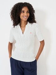 Crew Clothing White Heritage Flip Collar 100% Cotton T-Shirt - Image 1 of 5