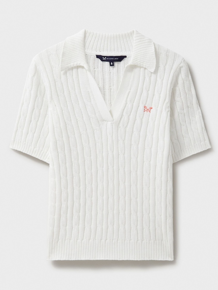 Crew Clothing White Heritage Flip Collar 100% Cotton T-Shirt - Image 5 of 5