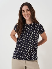 Crew Clothing Blue Printed Jersey Top - Image 1 of 5
