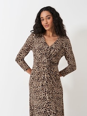 Crew Clothing Company Brown 3/4 Sleeve Flora Jersey Dress - Image 4 of 6