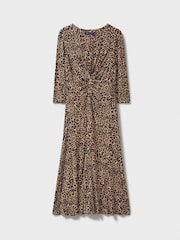 Crew Clothing Company Brown 3/4 Sleeve Flora Jersey Dress - Image 6 of 6